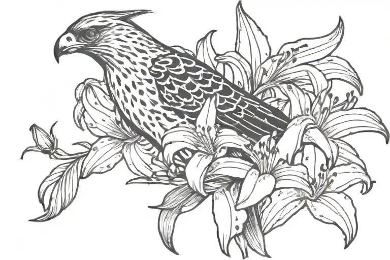 hawk carrying stargazer lilly flower tattoo design idea