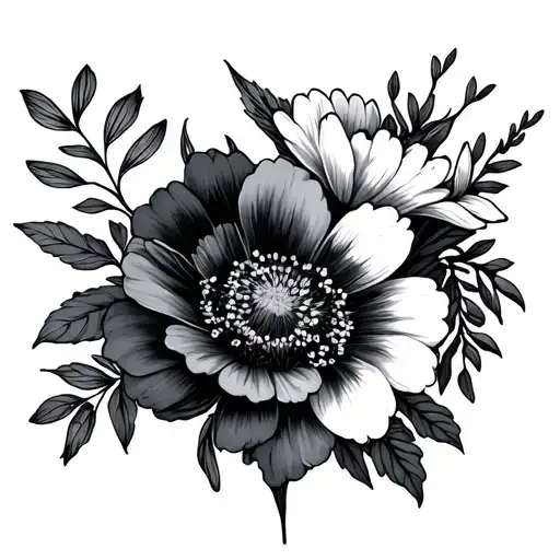 June , September, and October birth flower bouquet tattoo design idea