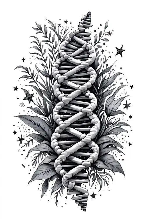 dna strand with stars and plants tattoo design idea