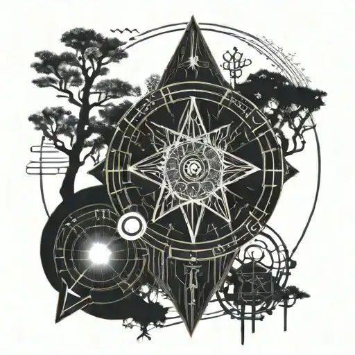forest and celestial tattoo design idea