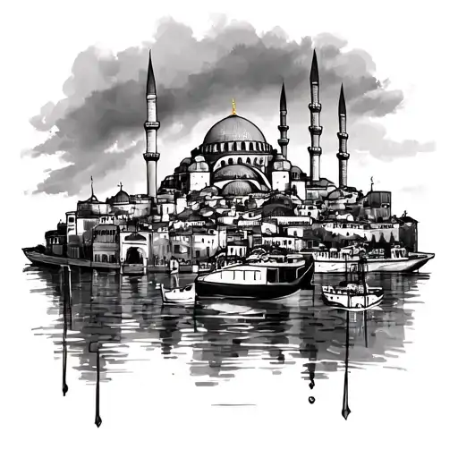 can you generate a tattoo ideea for Istanbul. I want to tattoo to be a mix of what the city represented throughout the h tattoo design idea