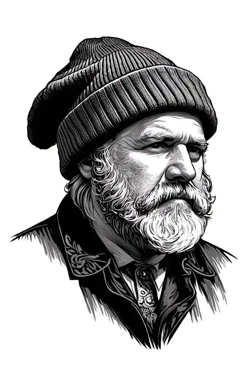 Paul Watson traditional portrait wearing a beanie tattoo design idea