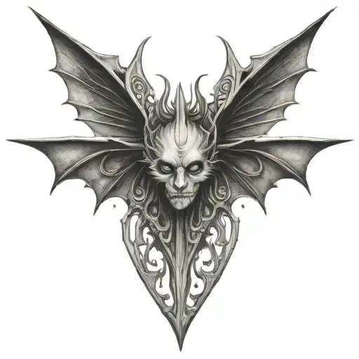 seraphim, 6 bat wings, centre eye tattoo design idea