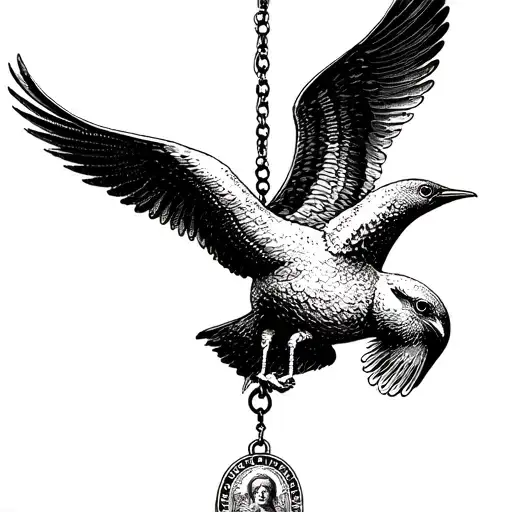 spread winged swallow and Saint Christopher medallion tattoo design idea