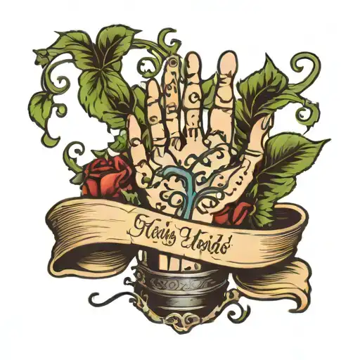 infant hand print with vines and bible quote tattoo design idea