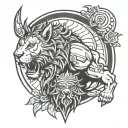 gladiator and lion head tattoo design idea
