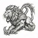gladiator and lion head tattoo design idea