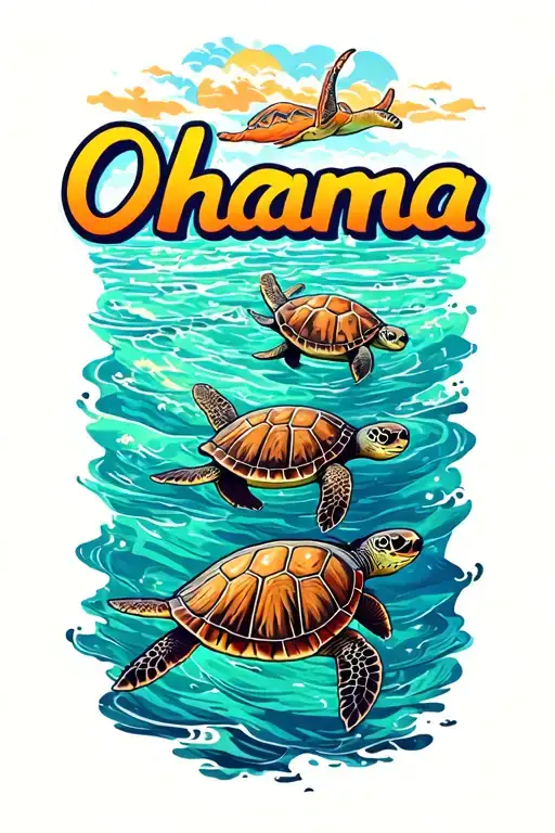 "Ohanna" 5 x Hawaiian sea turtles swimming in the ocean.   tattoo design idea