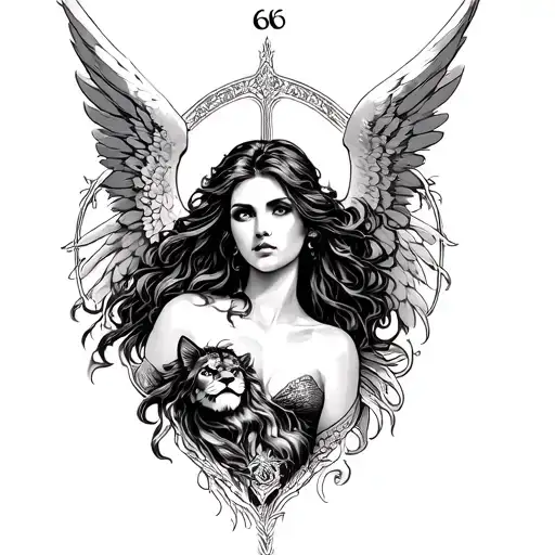 666 angel numbers with leo goddess women tattoo design idea