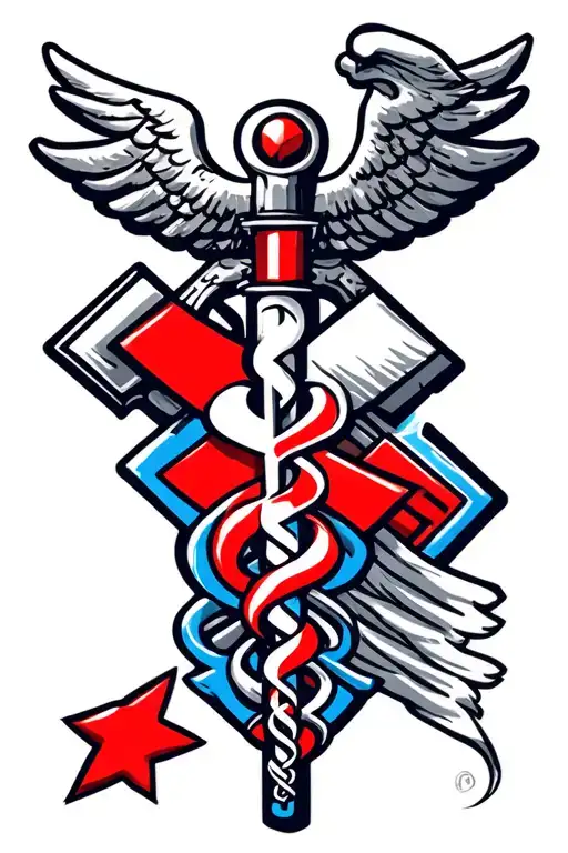 EMT, The Rod of Asclepius, Star of life, Combat, medic, king solomon protection seal tattoo design idea