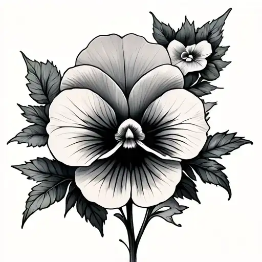 a graceful freehand tattoo of a pansy blooming. it may have one, two or three flowers and leaves tattoo design idea