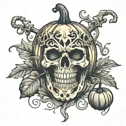 skeleton pumpkin Halloween themed tattoo tattoo design idea