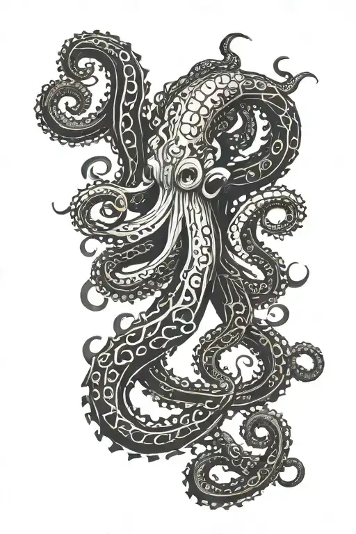 Kraken octopus in a viking norse mythology style symbolizing the 9 realms  tattoo design idea
