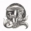 fairy, fox mushrooms tattoo design idea