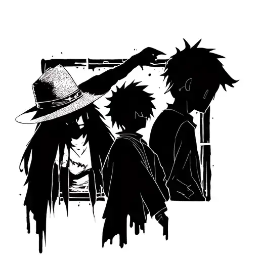 luffy and shanks silhouette with manga panel in background tattoo design idea