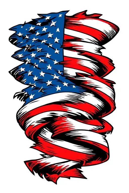 tattered American flag twisted tattoo design idea