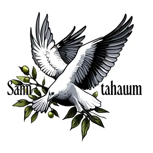 "Samathanum " dove flying with olive branch tattoo design idea