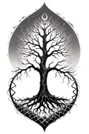 Tree of life where the roots form a dna strands. Use geometrical patterns if possiblr.  tattoo design idea