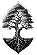 Tree of life where the roots form a dna strands. Use geometrical patterns if possiblr.  tattoo design idea