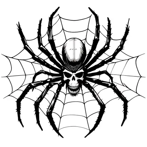 Black Spider with a skull body on web tattoo design idea