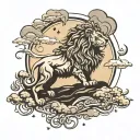 small lion moon trees clouds tattoo design idea