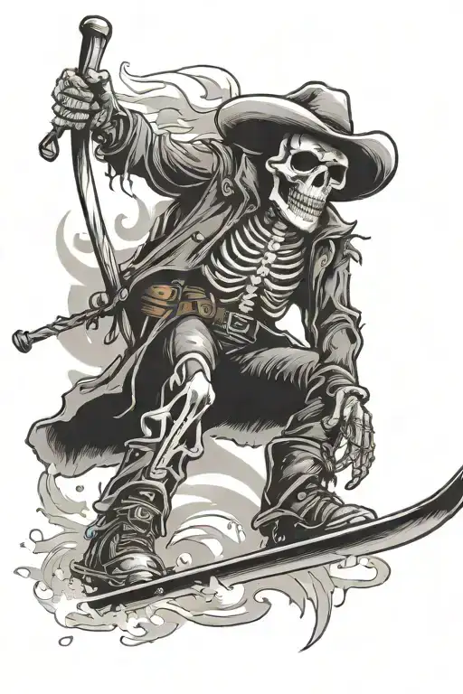 Cowboy skeleton skiing tattoo design idea