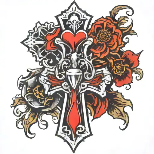 chrome heart cross tattoo design idea