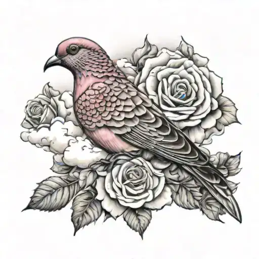 Rose dove clouds in the background tattoo design idea