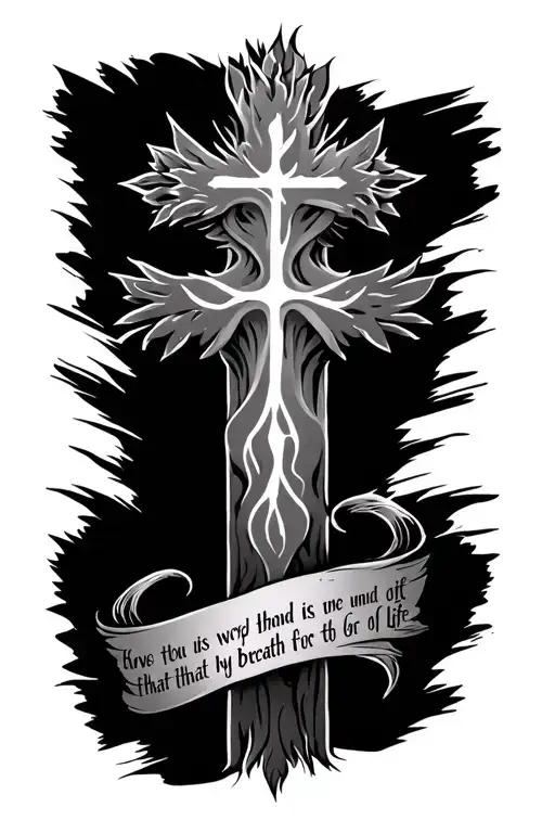 Yahweh in words with cross and a verse from the scripture that stands for breath of life in 2D tattoo design idea