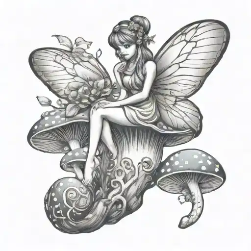 fairy sitting on a mushroom tattoo design idea