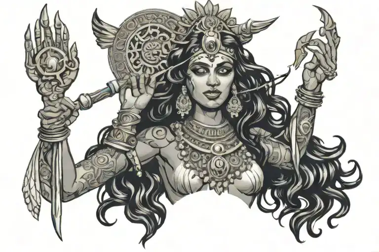 Indian Godess Kali ruling time and the universe tattoo design idea