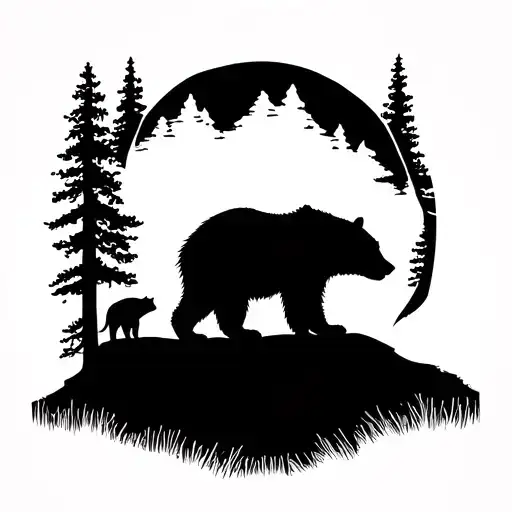bear and cub silhouetted on ridge tattoo design idea