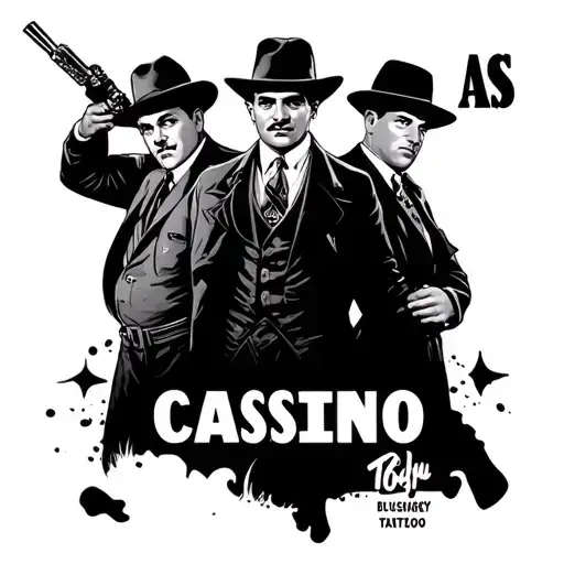 The composition of three heroes on the chest, on the left of Al Capone, in the middle of Tony Montano and next to him AS from the 1990 casino movie tattoo design idea