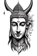 Half buddha and half devil face tattoo tattoo design idea