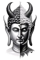 Half buddha and half devil face tattoo tattoo design idea