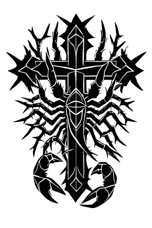 Cross with scorpion around the cross and thorns on cross tattoo design idea