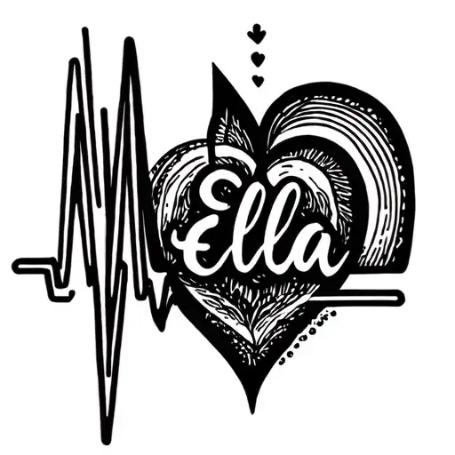 heartbeat line name ella tattoo design idea