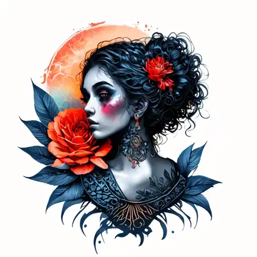 A tattoo blending eroticism and nihilism, with dark and sensual imagery symbolizing the duality of pleasure and emptiness in a cyberpunk aesthetic tattoo design idea