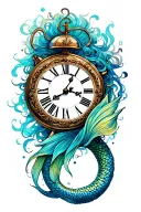 mermaid silouet mixed with clock inside tattoo design idea