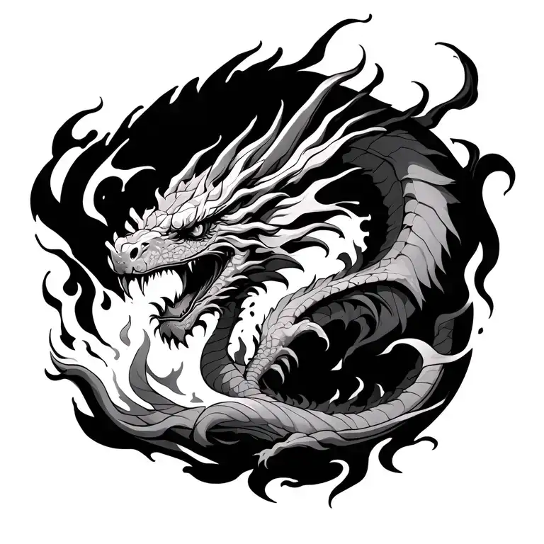 flying dragon breathing fire tattoo design idea