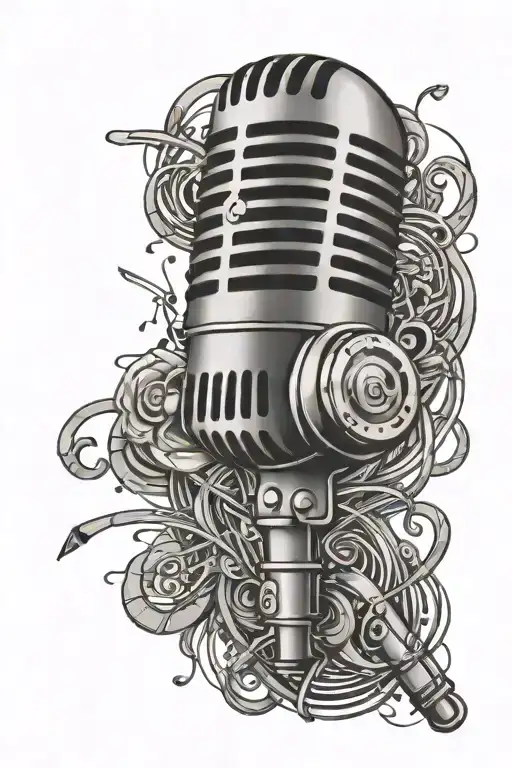 microphone surrounded by musical notes tattoo design idea