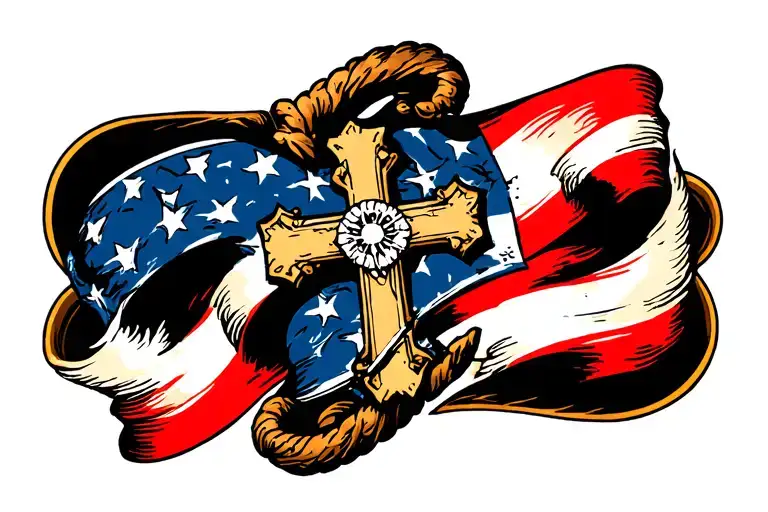 cross and nautical arm sleeve tattoo design idea