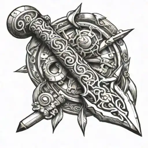 Indian tomahawk with anchor intertwined tattoo design idea