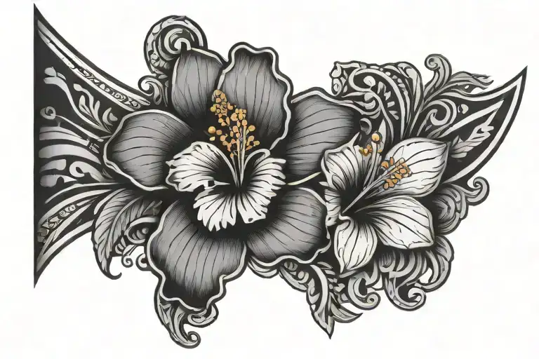 Dominican female tribal bicep cuff wrap tattoo with the flag and a hibiscus flower  tattoo design idea