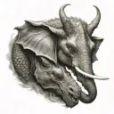 a dragon with elephant feature two faces side tattoo design idea