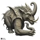 a dragon with elephant feature two faces side tattoo design idea