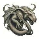 a dragon with elephant feature two faces side tattoo design idea