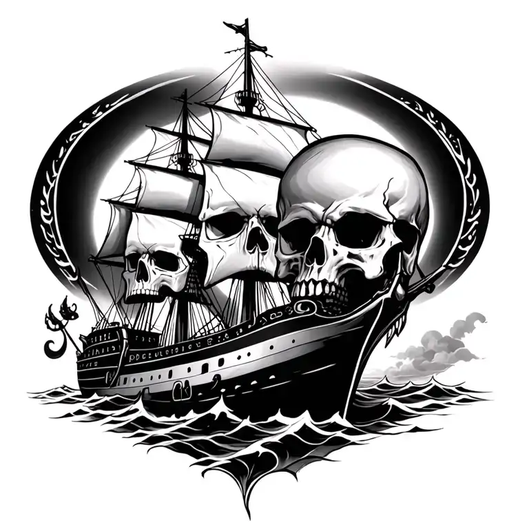 skulls dark ship tattoo design idea