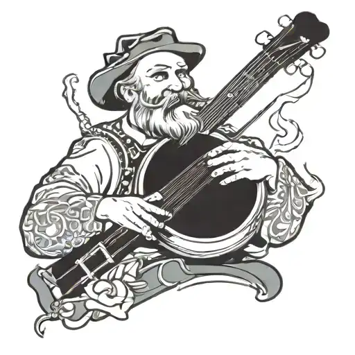 bard playing banjo tattoo design idea