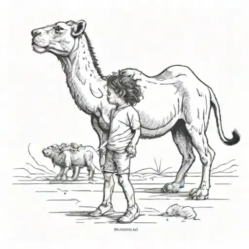 transitioning from being a camel carrying burdens to a lion learning to say no thanks to the playfulness of human child tattoo design idea